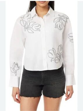 Scotch & Soda White Button-Down Shirt with Gray Floral Outline
